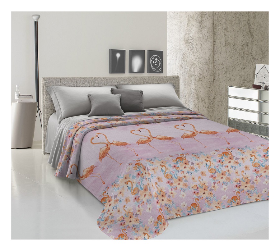 Žakarová prikrývka na posteľ PLAMENIAKY ružová