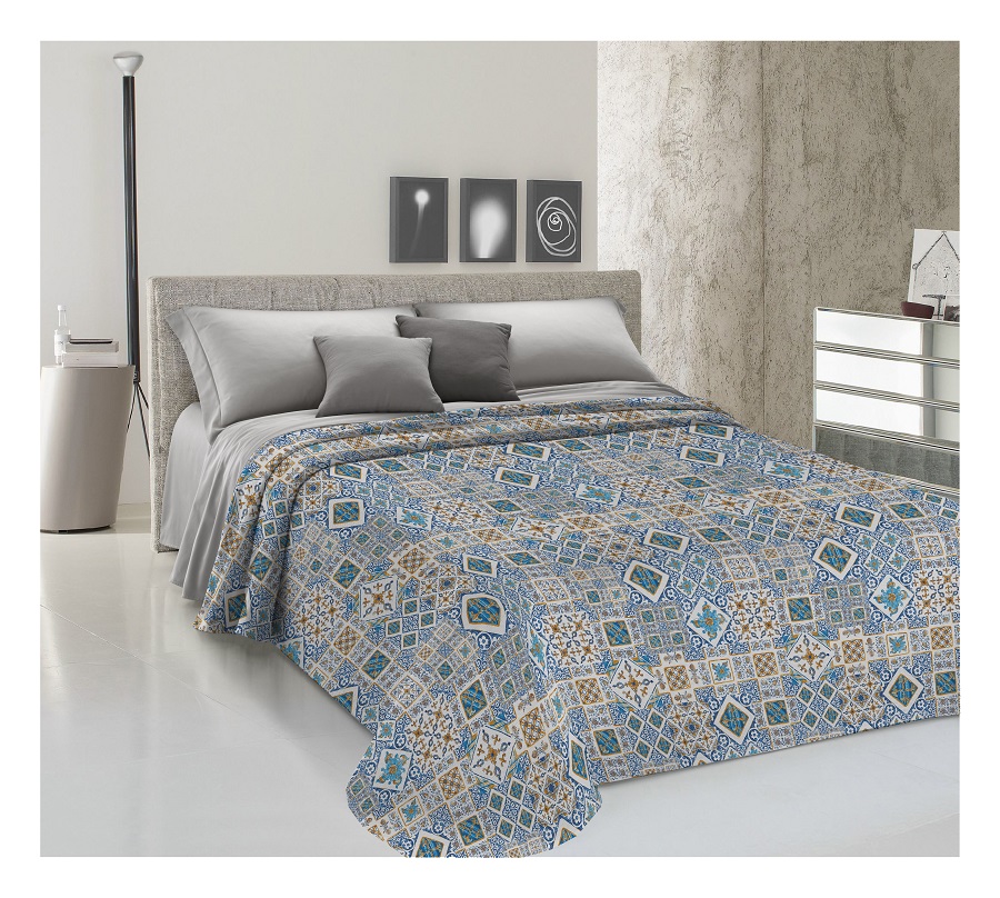 Prikrývka na posteľ Majolika modrá 260x280 cm