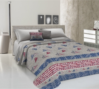 Žakarová prikrývka na posteľ TENISKY azurovo modrá