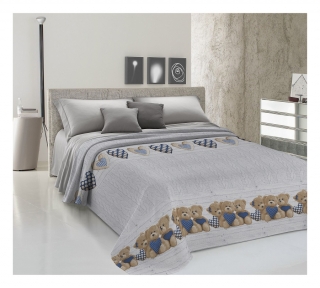 Žakarová prikrývka na posteľ MEDVEDÍKY modrá